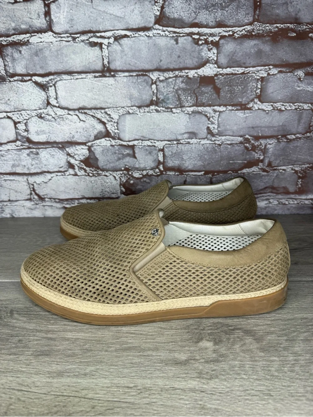 Baldinini Beige Suede Leather Perforated Sneakers Shoes Men’s Sz 45EU/12M US